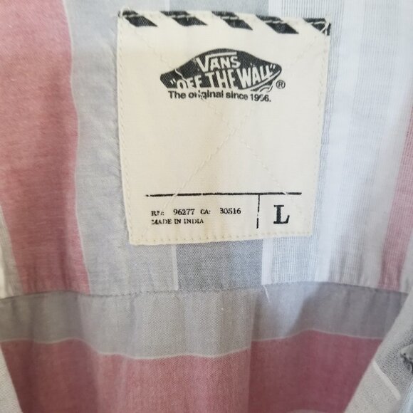 Vans Off The Wall Button Up Shirt Short Sleeve Men’s Large Striped 100% Cotton - Picture 4 of 9